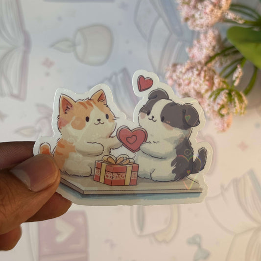 Valentine’s Day Cat & Dog Holographic Sticker