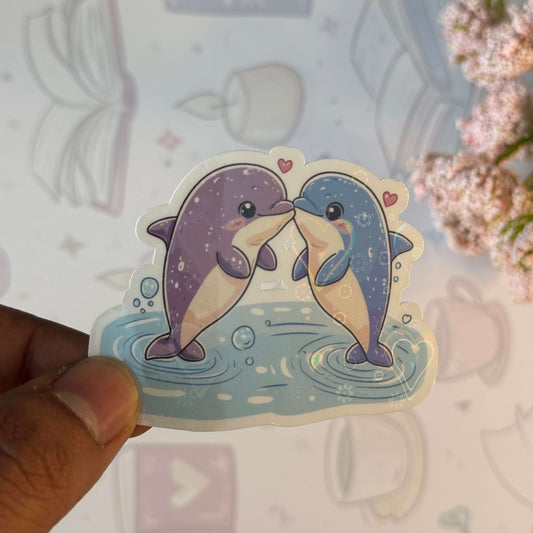 Kissing Dolphins Holographic Sticker