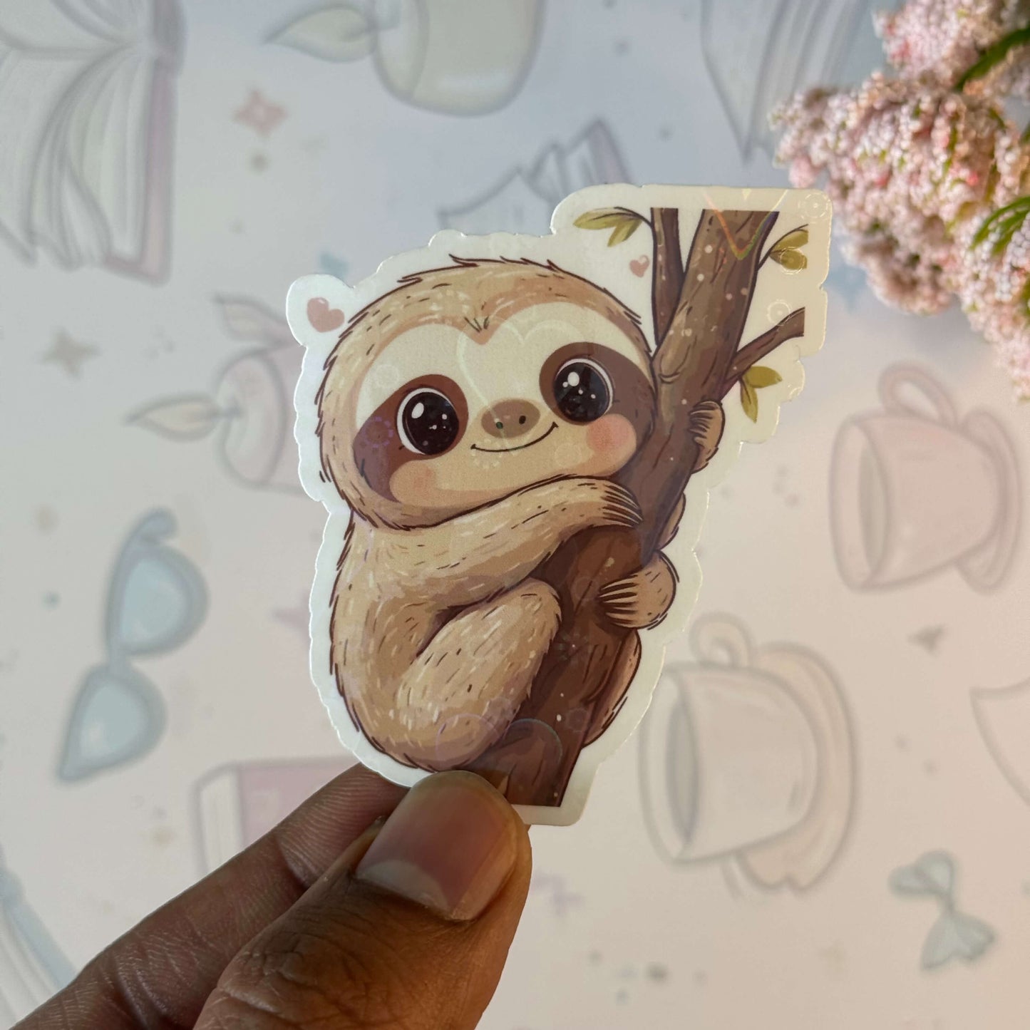 Sloth Hugging a Tree Holographic Sticker