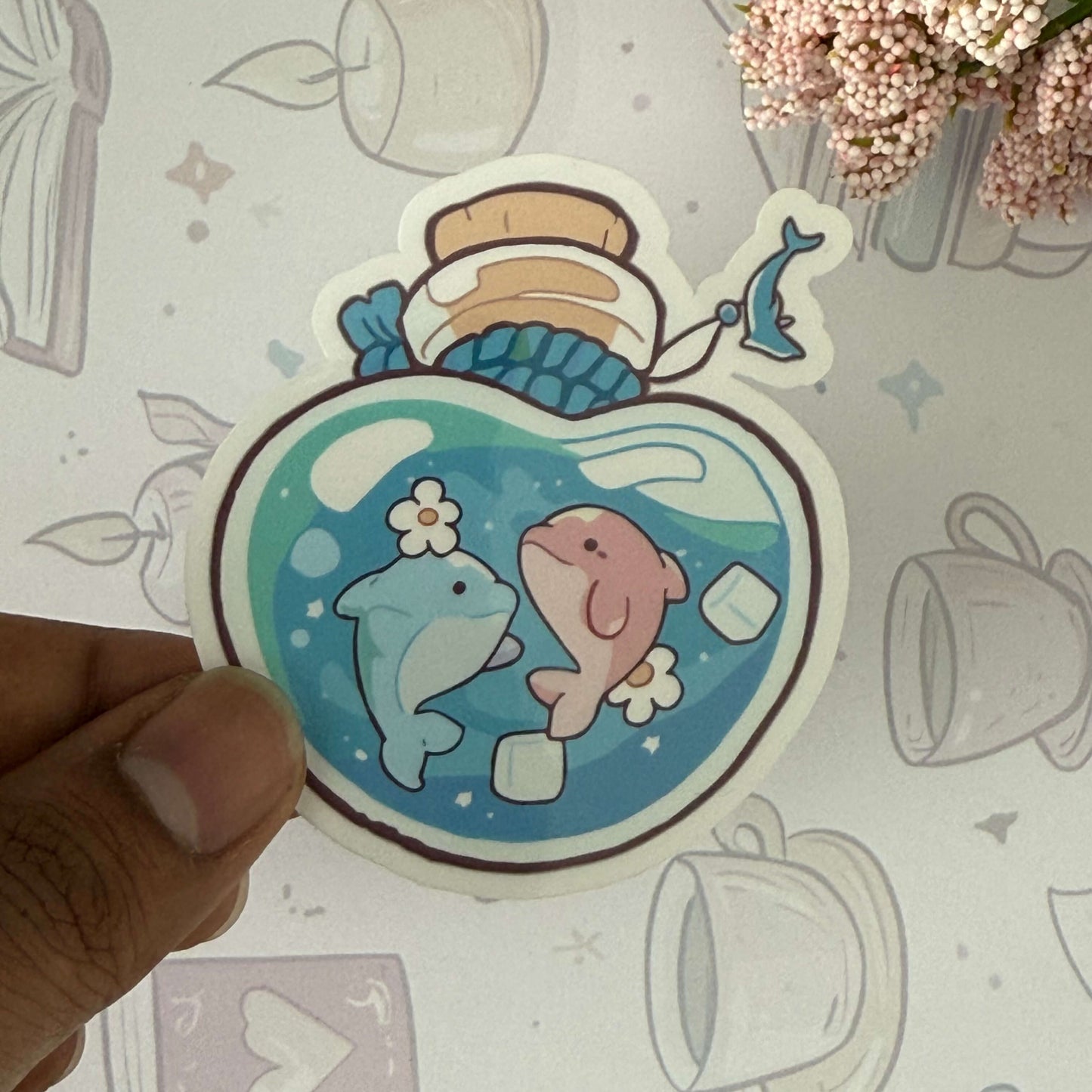 Ocean Love Potion Dolphins Glossy Sticker