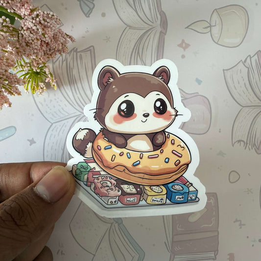 Raccoon Donut Glossy Sticker