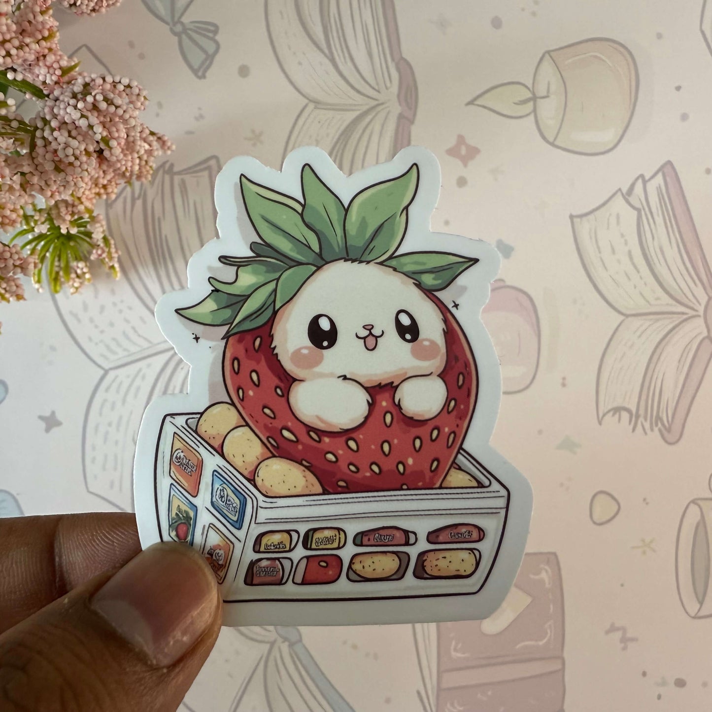 Bunny Strawberry Glossy Sticker