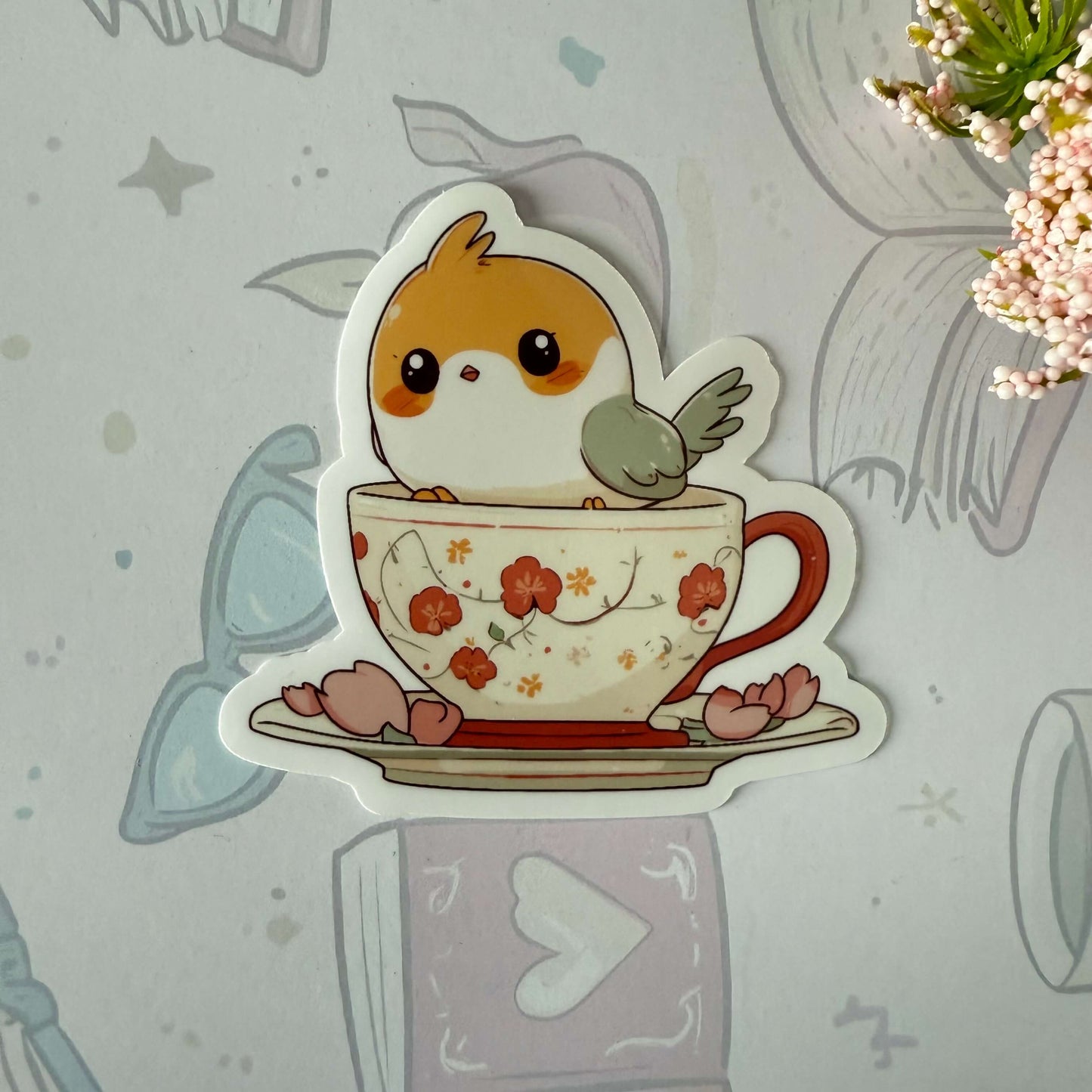 Teacup Finch Glossy Sticker